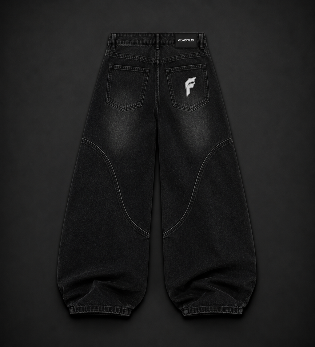 FURIOUS Curve Panel Baggy Denim Jeans
