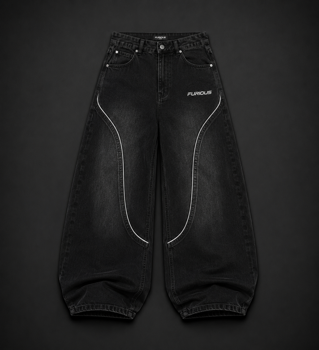 FURIOUS Curve Panel Baggy Denim Jeans