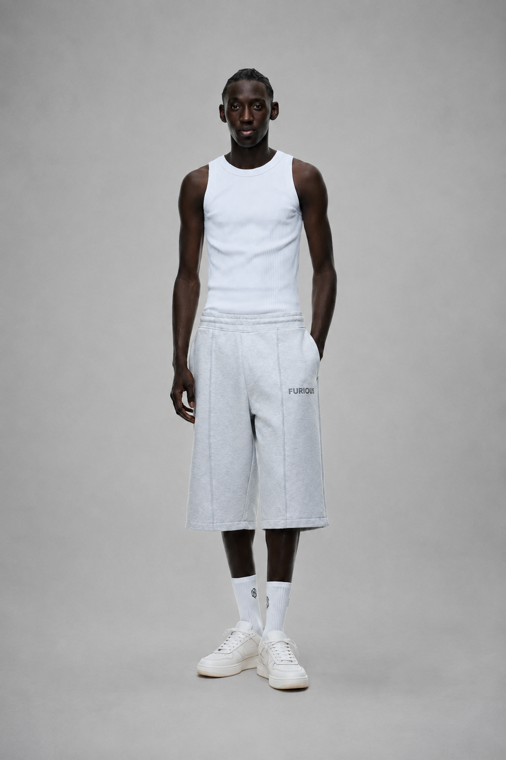 FURIOUS Light Grey Melange Long Shorts